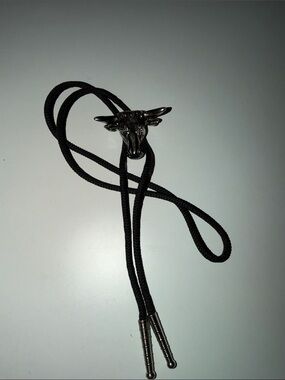 Bolo Tie with Bull Head Slide in Silver Tone